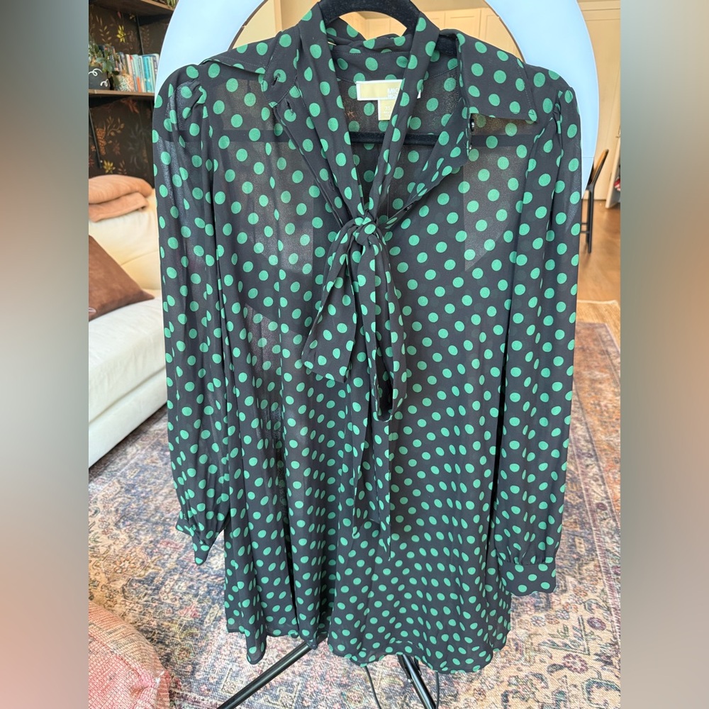 Michael Kors Polka Dot Georgette Tie Neck Dress XS